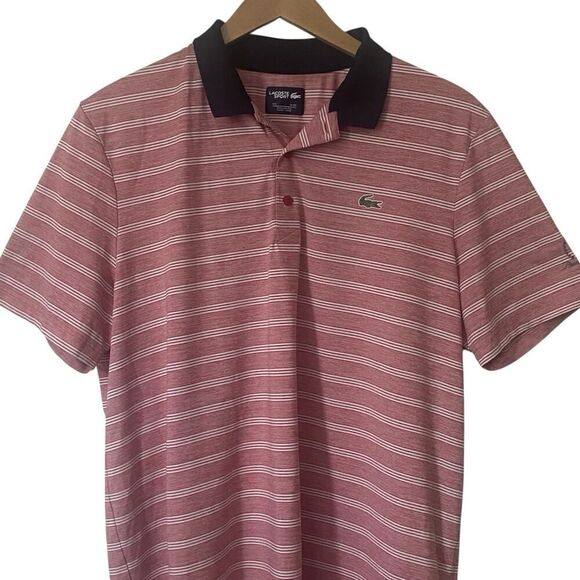Lacoste Sport Mens Size 4XL Presidents Cup Burgundy Striped Golf Polo Shirt - Picture 3 of 9
